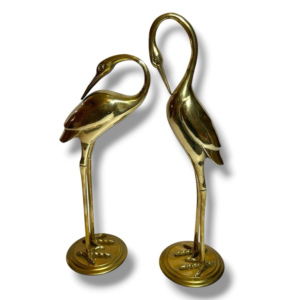 Vintage Solid Brass Storks Cranes Herons Birds Figures Pair Of MCM Set Of 2